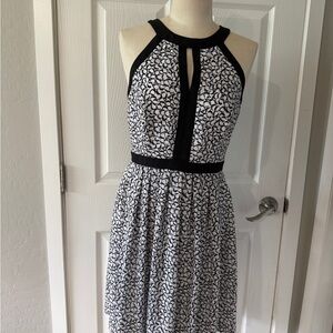 White House Black Market Black and White Patterned Midi Dress